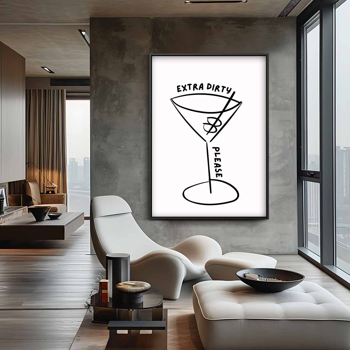 Extra Dirty Cocktail Illustratie Kunstwerk-canvas-dibond-plexiglas-wanddecoratie-WallArtistic