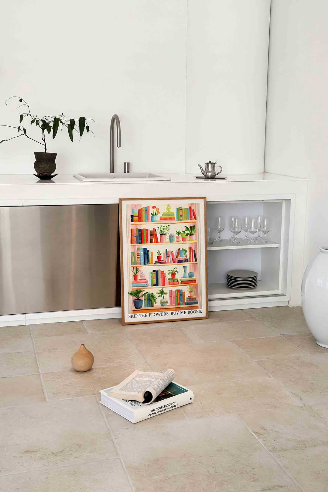 Boekenplank met planten Poster