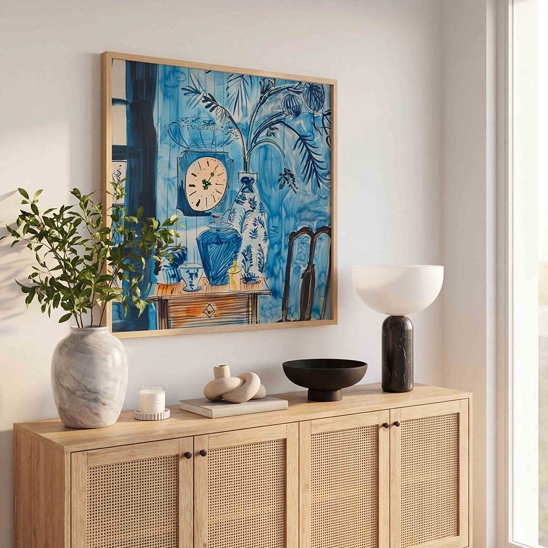 Blauwe interieur Poster