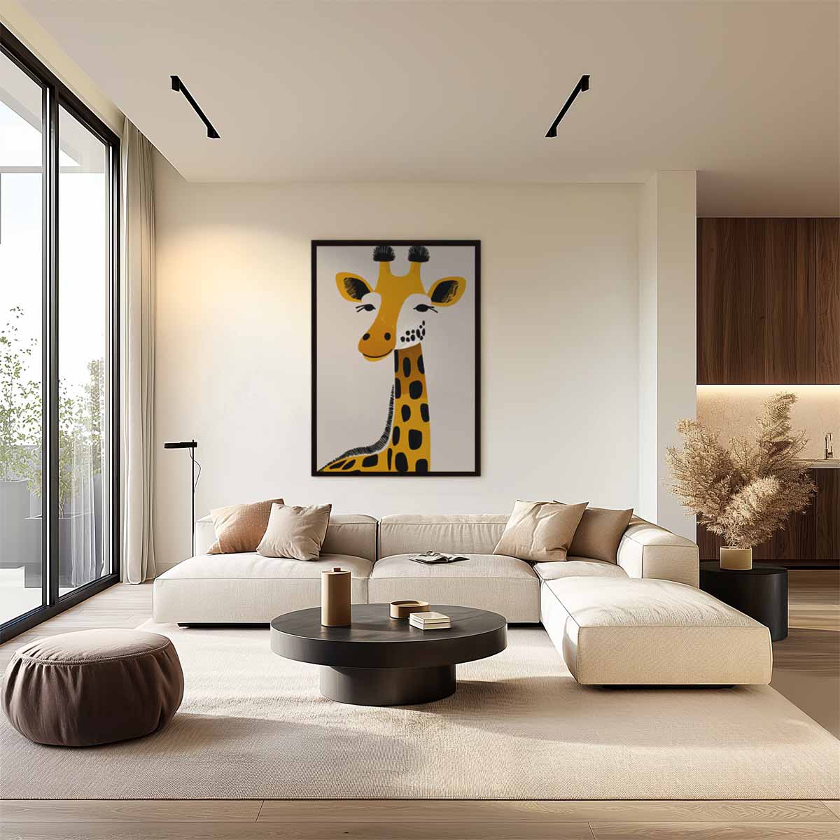 Speelse Giraffe Illustratie Kunstwerk-canvas-dibond-plexiglas-wanddecoratie-WallArtistic