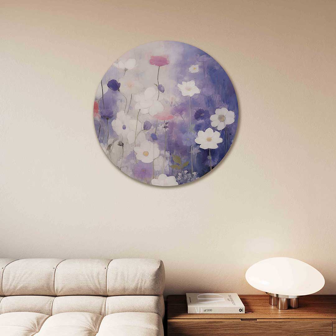 Bloemen in blauw en wit Muurcirkel