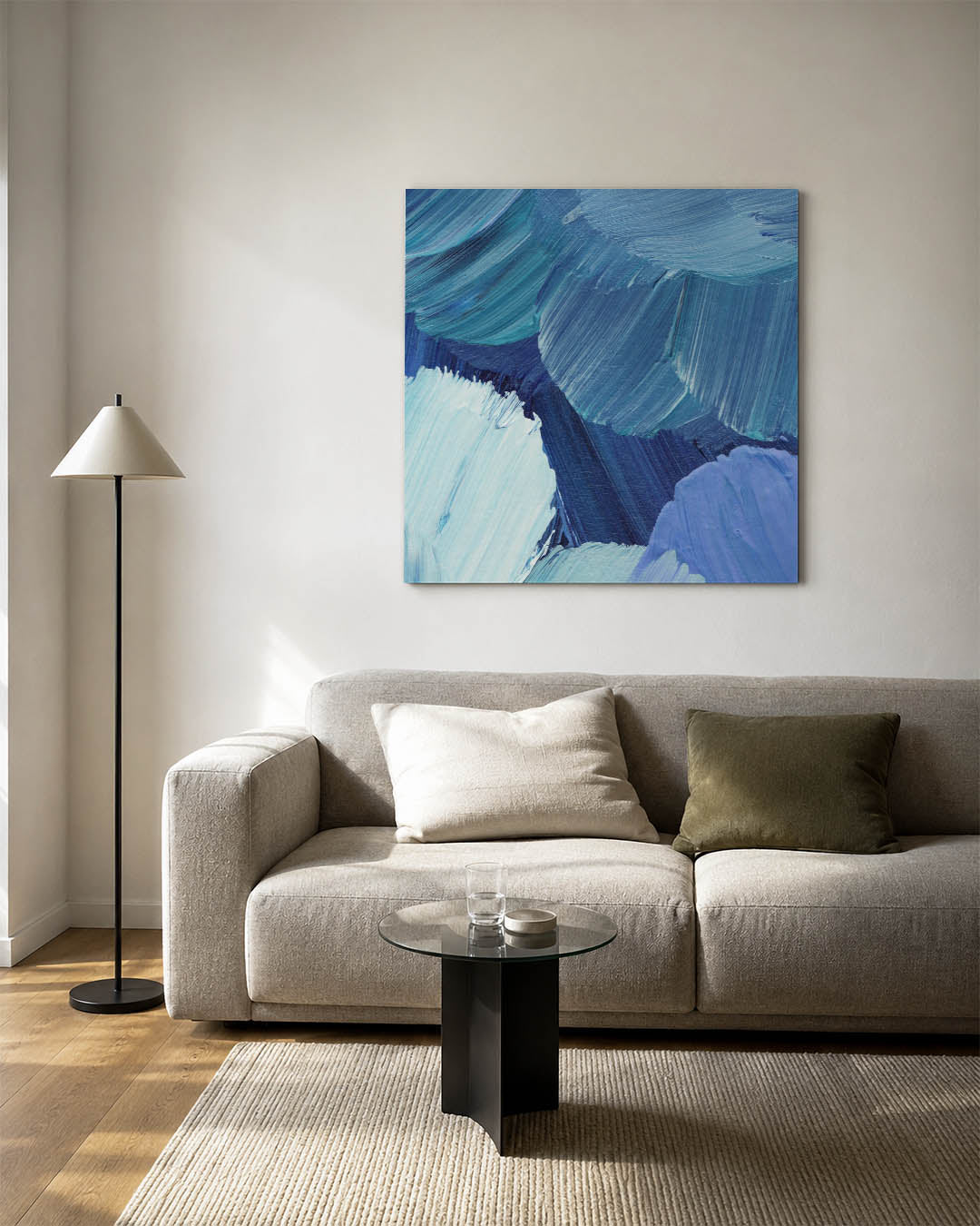 Dynamische blauwe borstels Kunstwerk