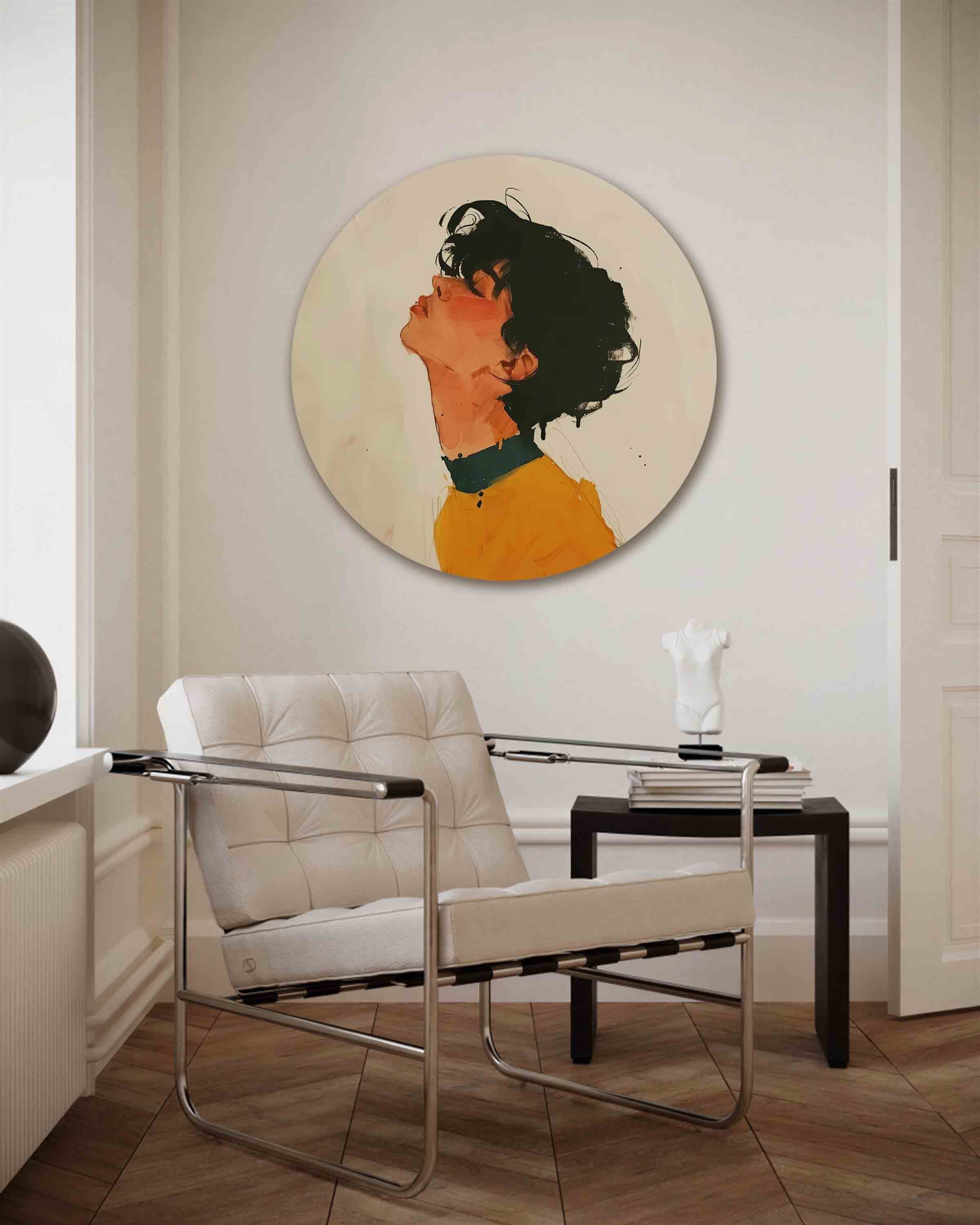 Portret met oranje en zwart Muurcirkel