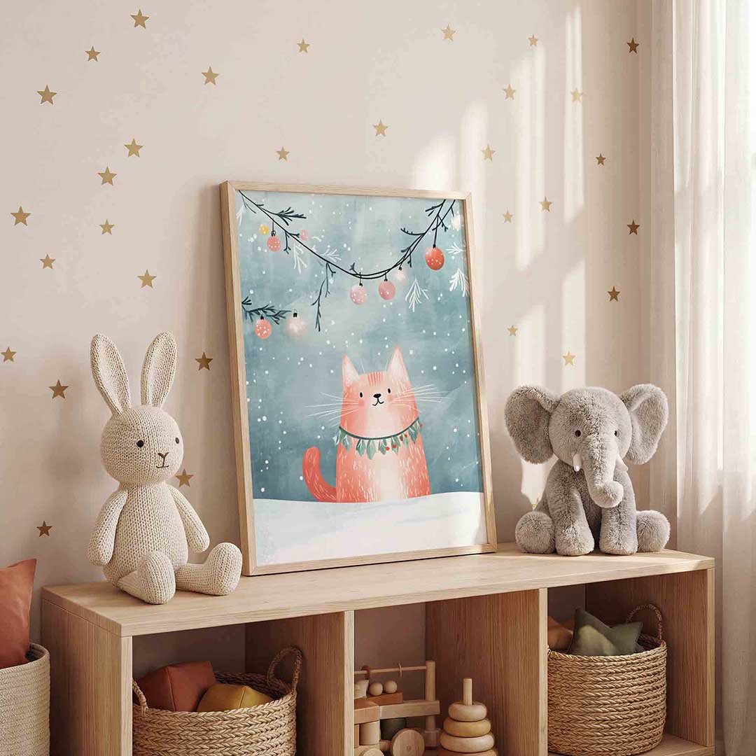 Kat met kerstversiering Poster
