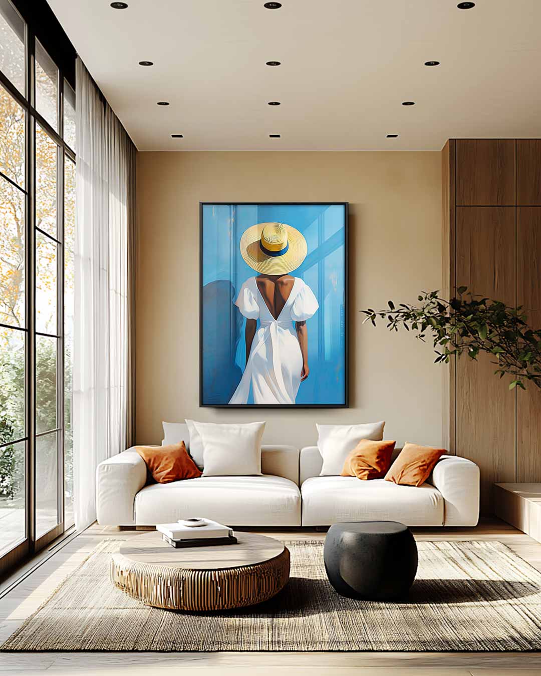 Vrouw in Zomerhoed Kunstwerk-canvas-dibond-plexiglas-wanddecoratie-WallArtistic
