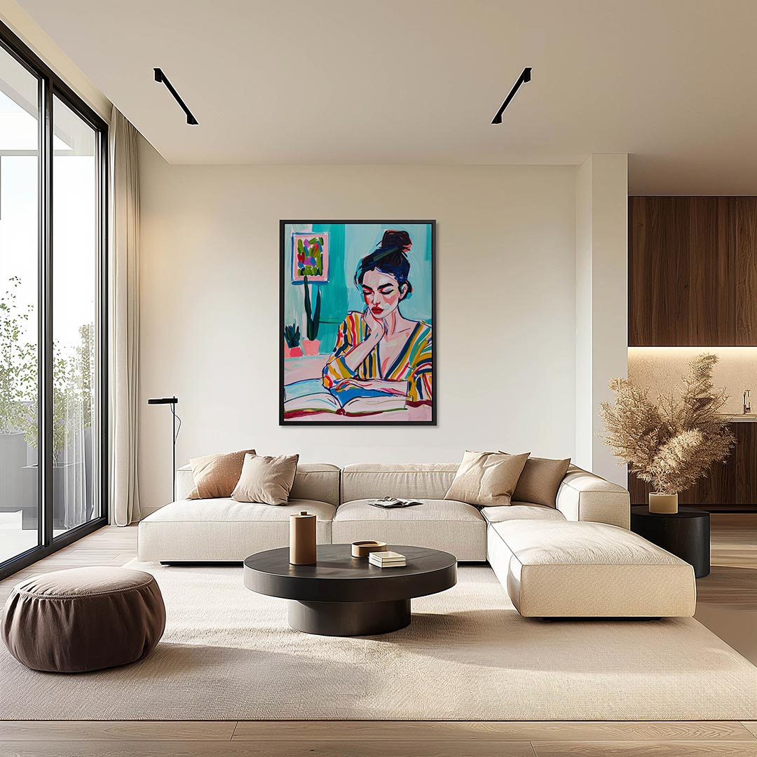 Kleurrijke lezende vrouw Kunstwerk