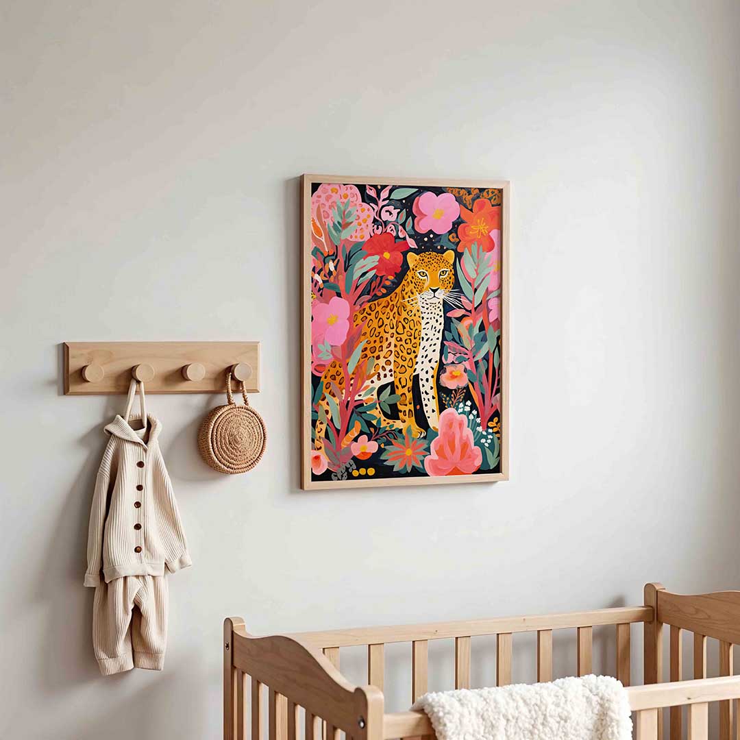 Luipaard tussen bloemen Poster