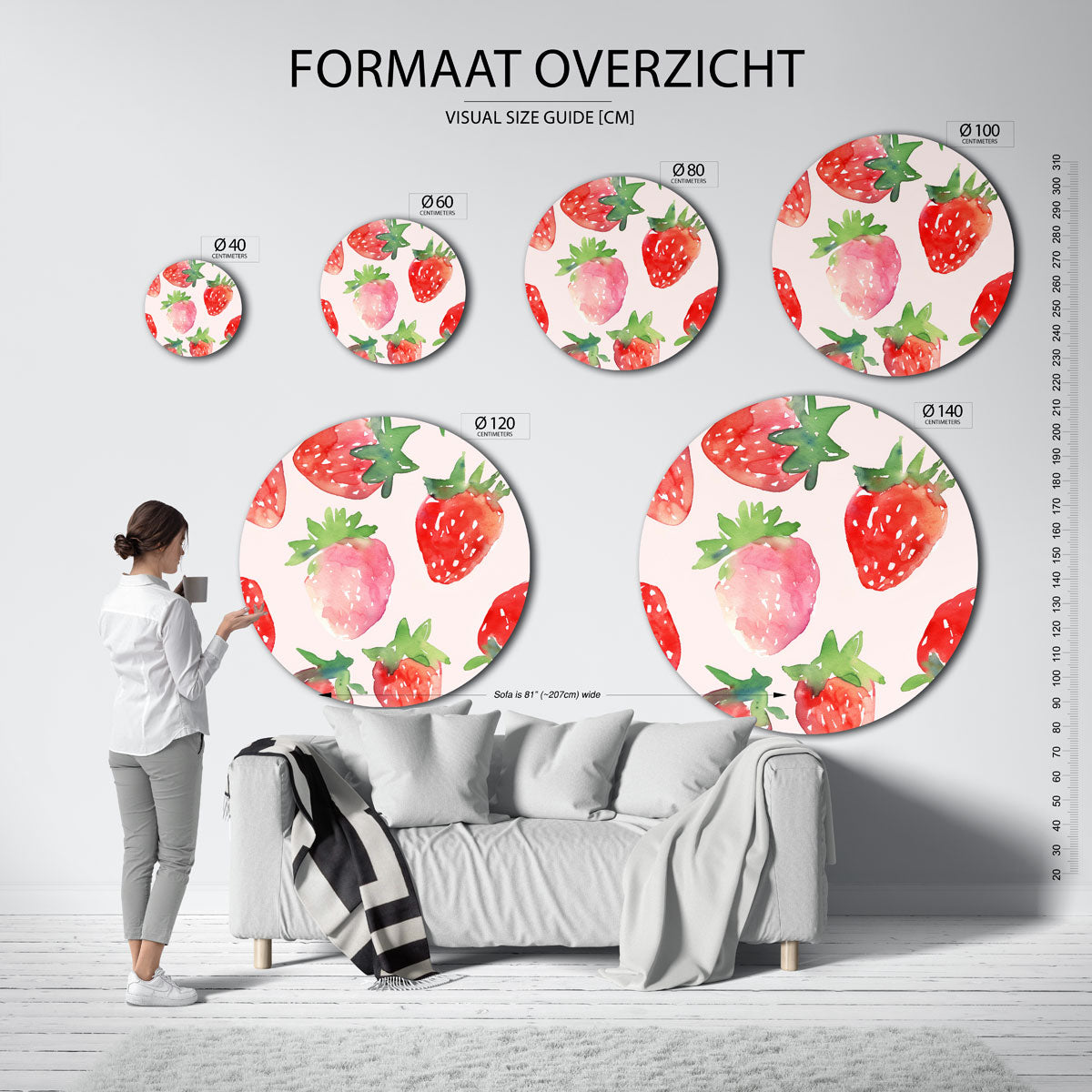 Aardbeienpatroon Muurcirkel