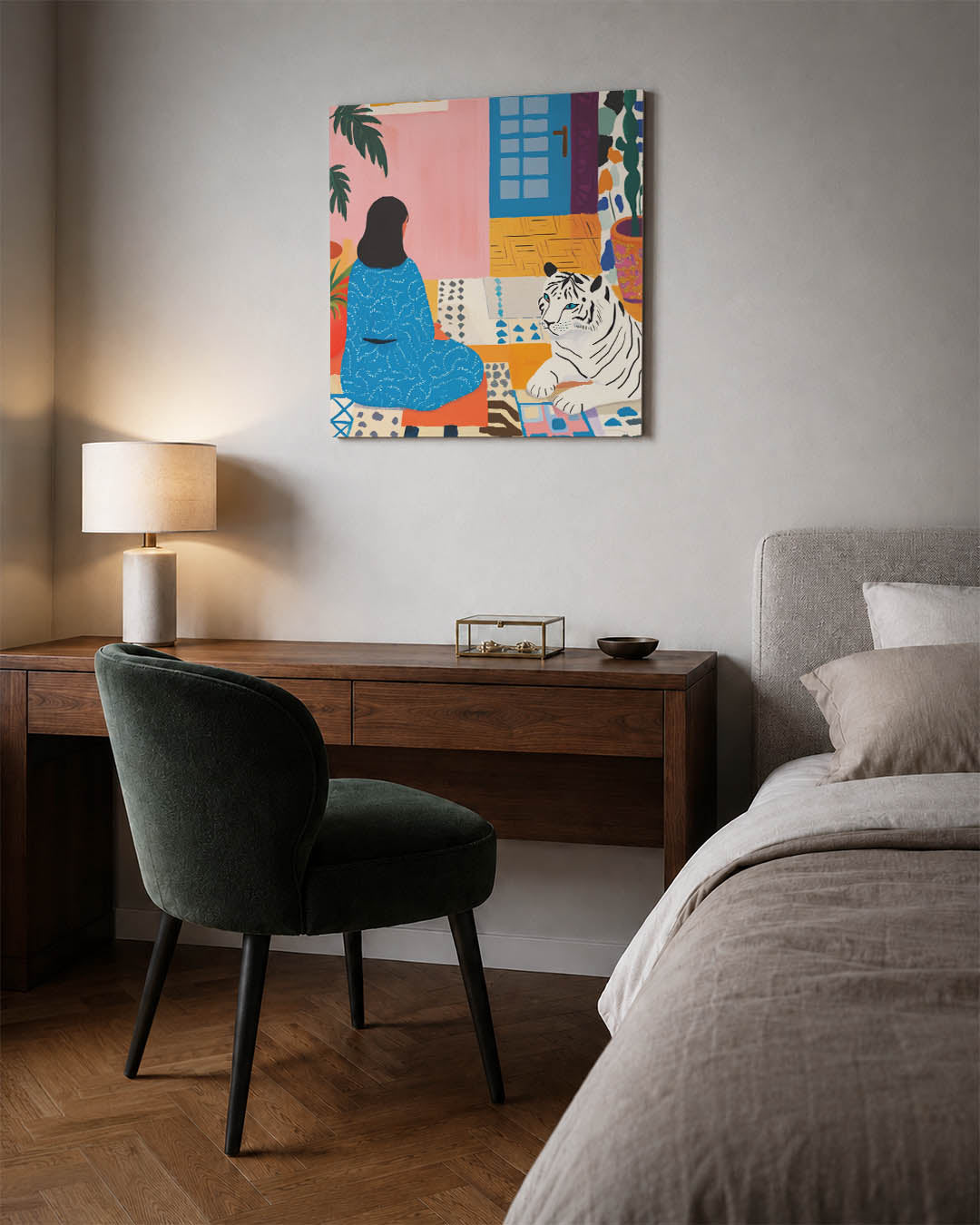 Interieur met tijger Kunstwerk