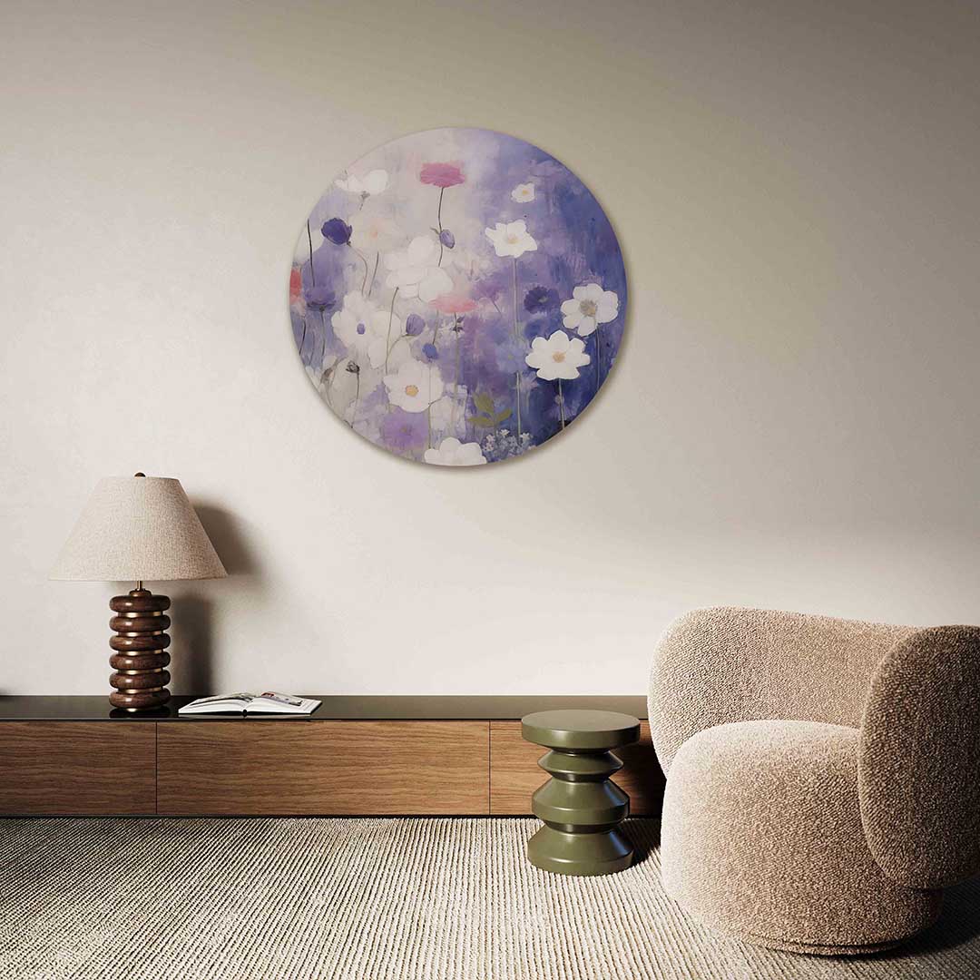 Bloemen in blauw en wit Muurcirkel