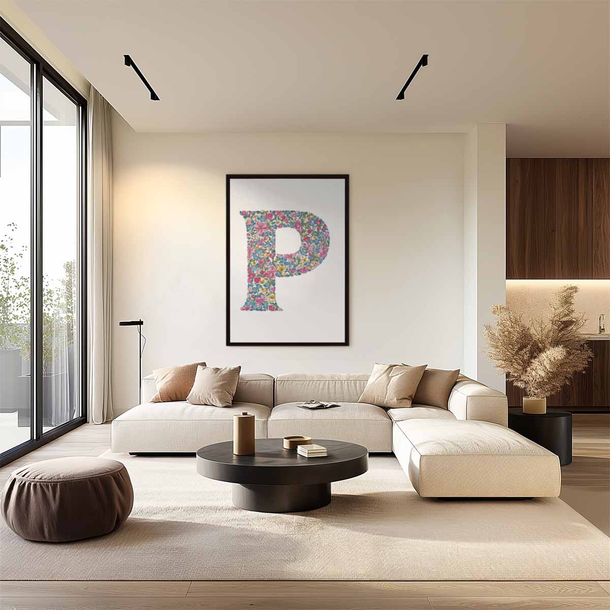 Bloemenpracht Letter P Kunstwerk-canvas-dibond-plexiglas-wanddecoratie-WallArtistic