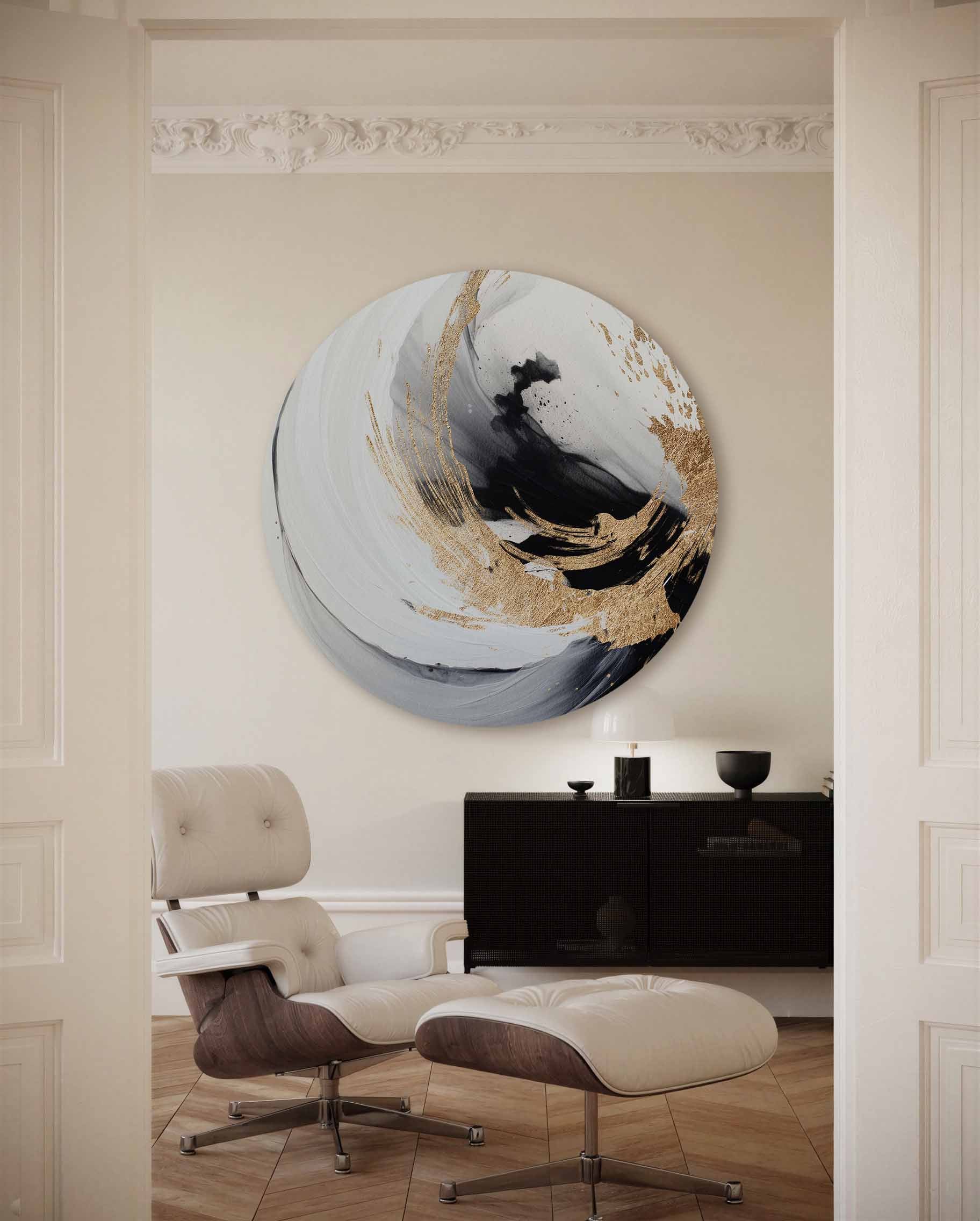 Zwart en goud abstracte Muurcirkel