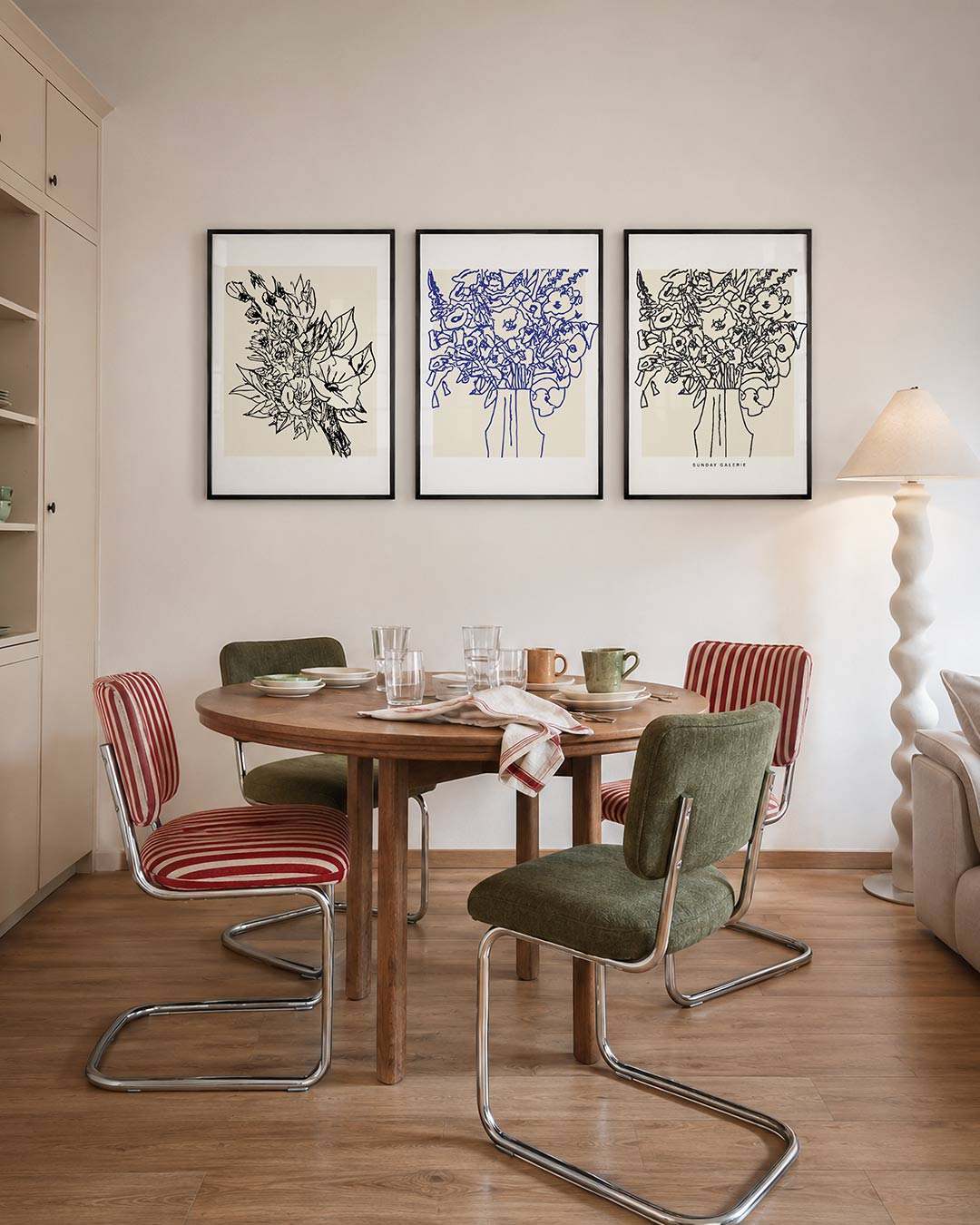 Lijnenspel bloemen Posterset