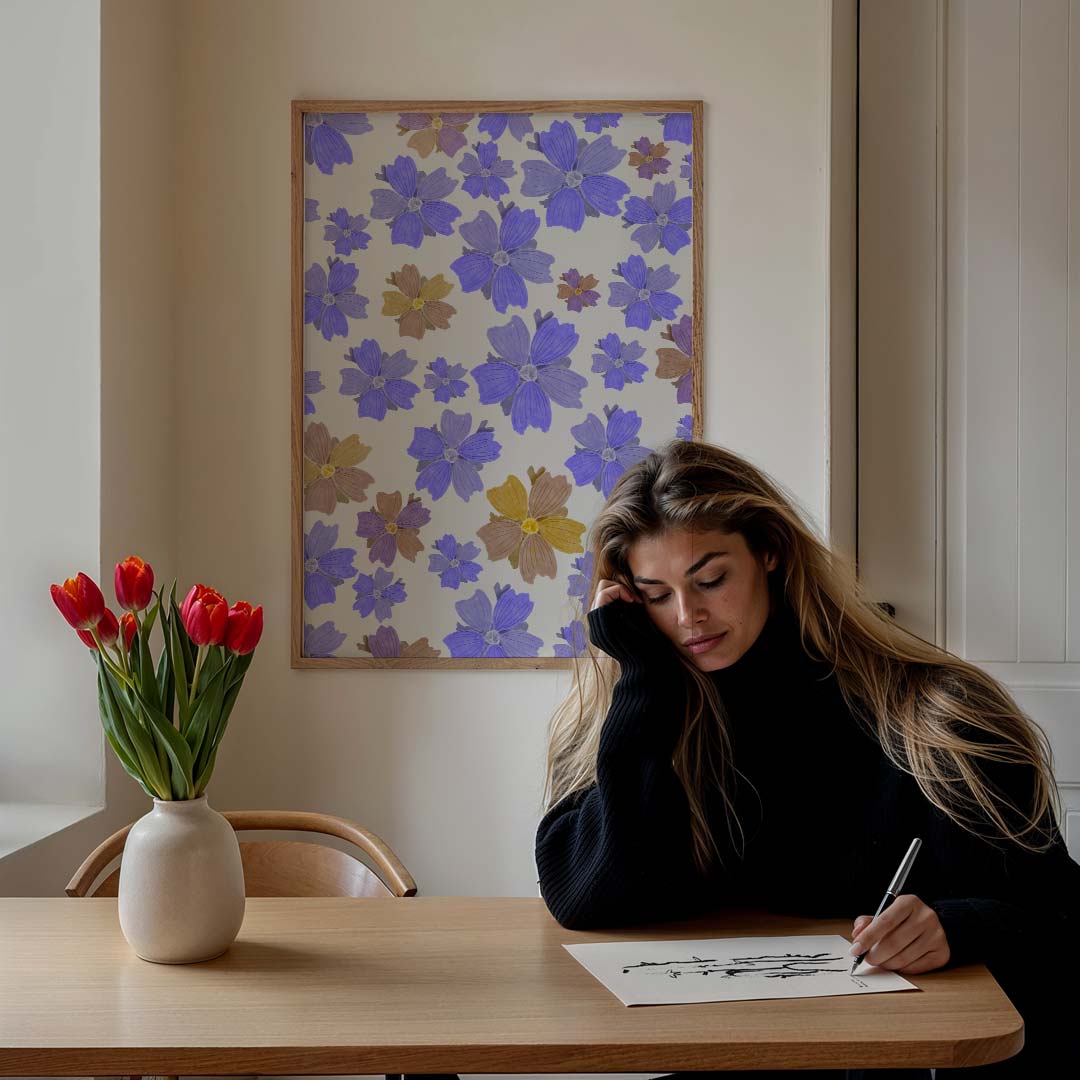 Bloemenpracht in Blauw Poster-WallArtistic