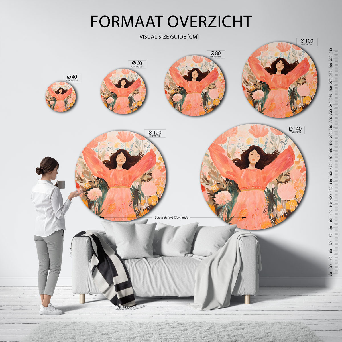 Vrouw in bloemen Muurcirkel