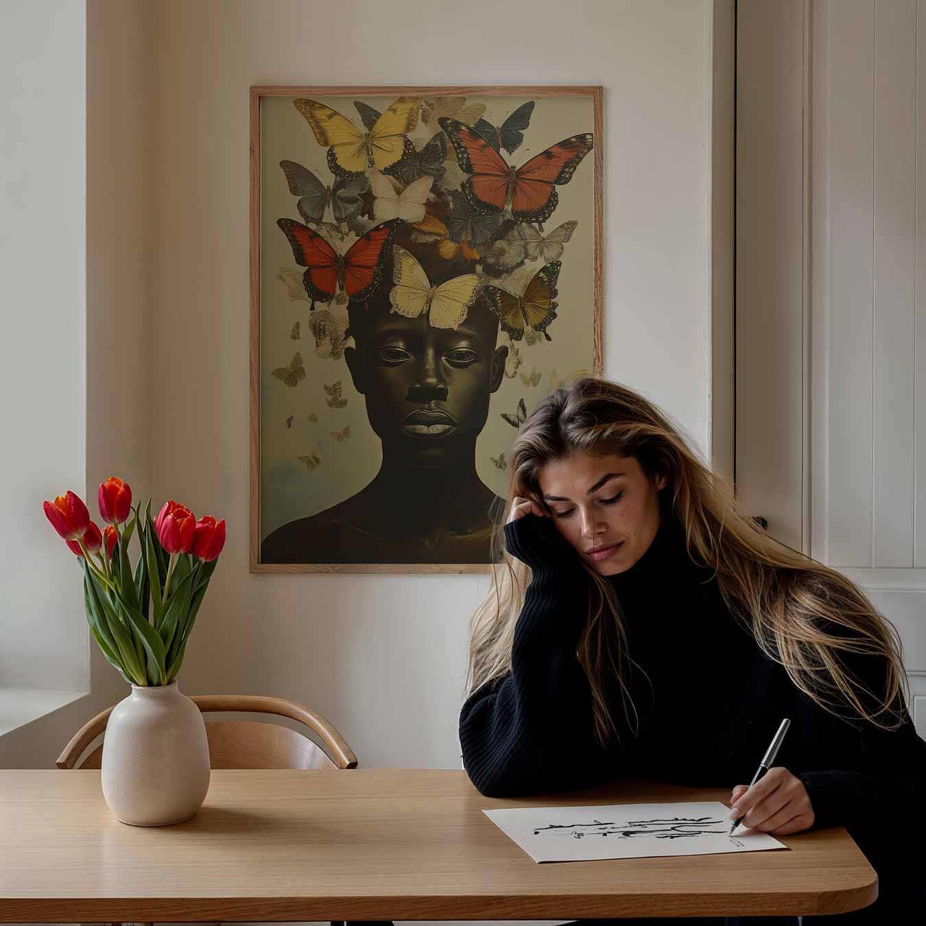 Vlinders in je Haar Kunstposter-WallArtistic