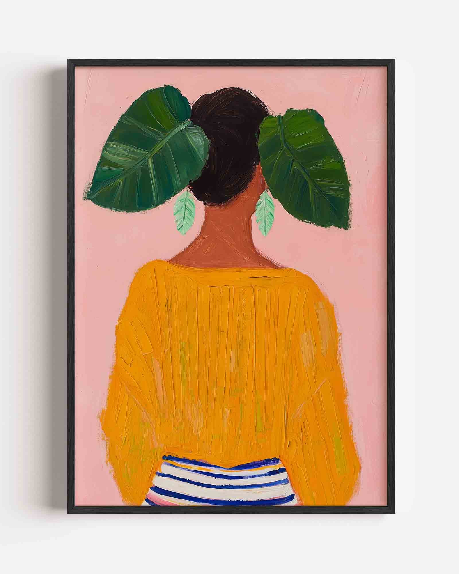 Vrouw met groene bladeren Poster