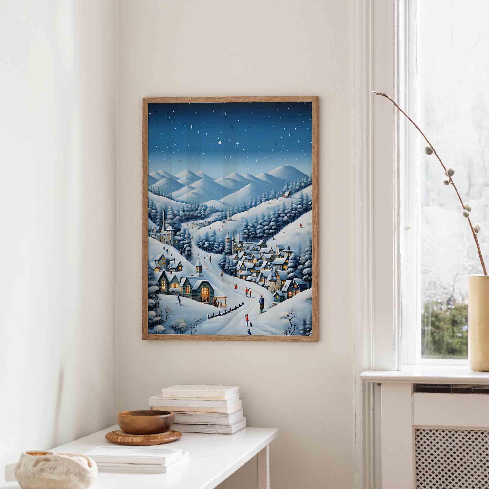 Winterdorp in de bergen Poster