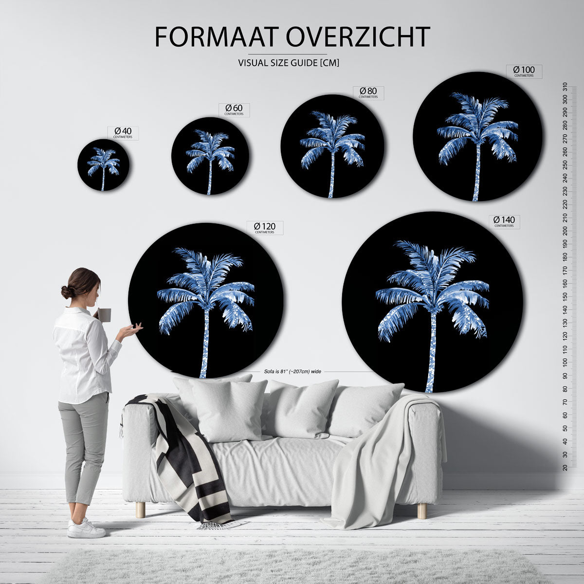 Blauwe palmboom Muurcirkel