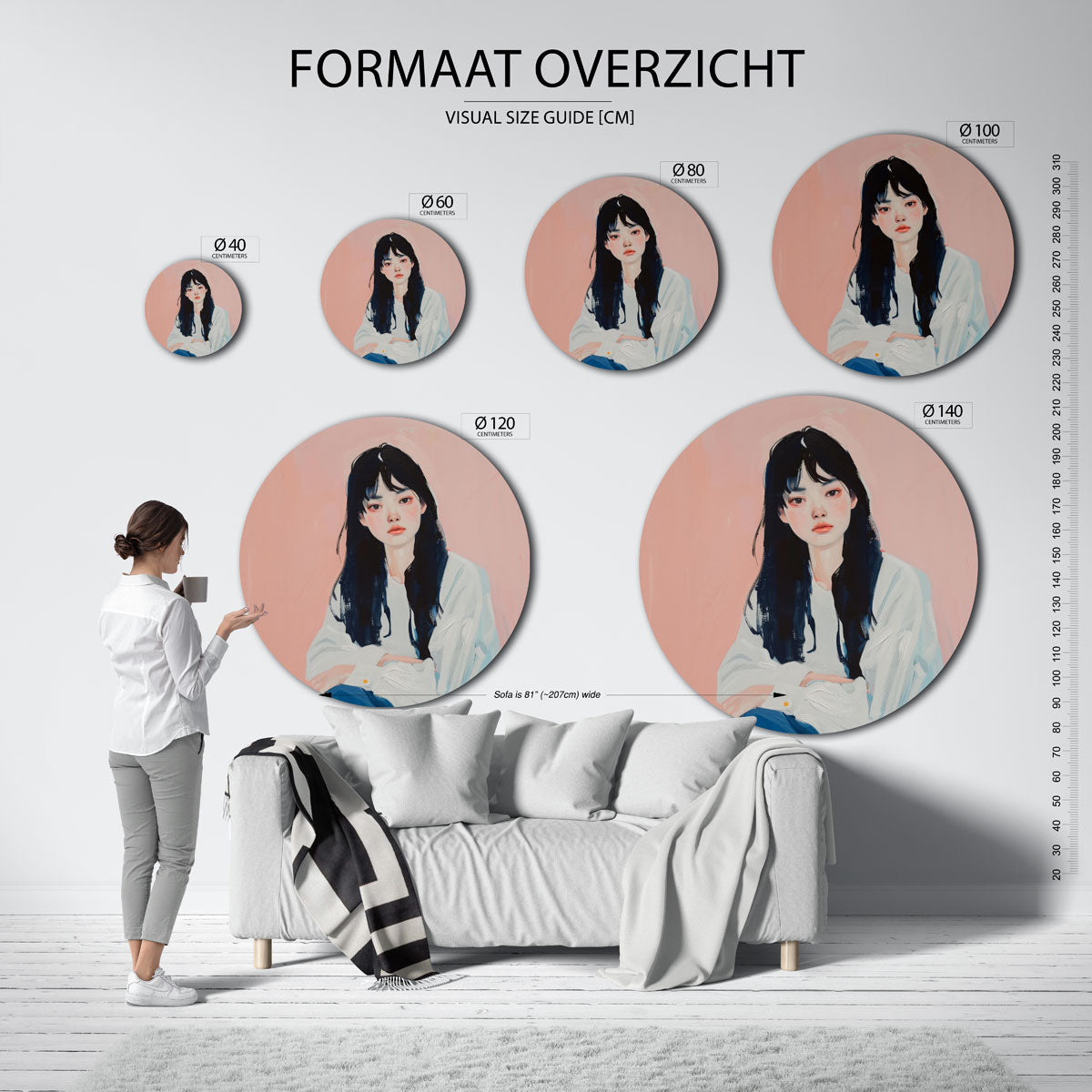 Portret met roze achtergrond Muurcirkel