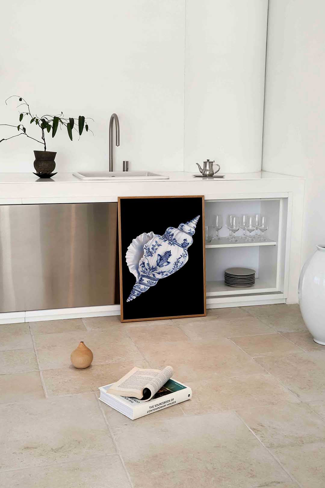 Schelp met blauwe patronen Poster