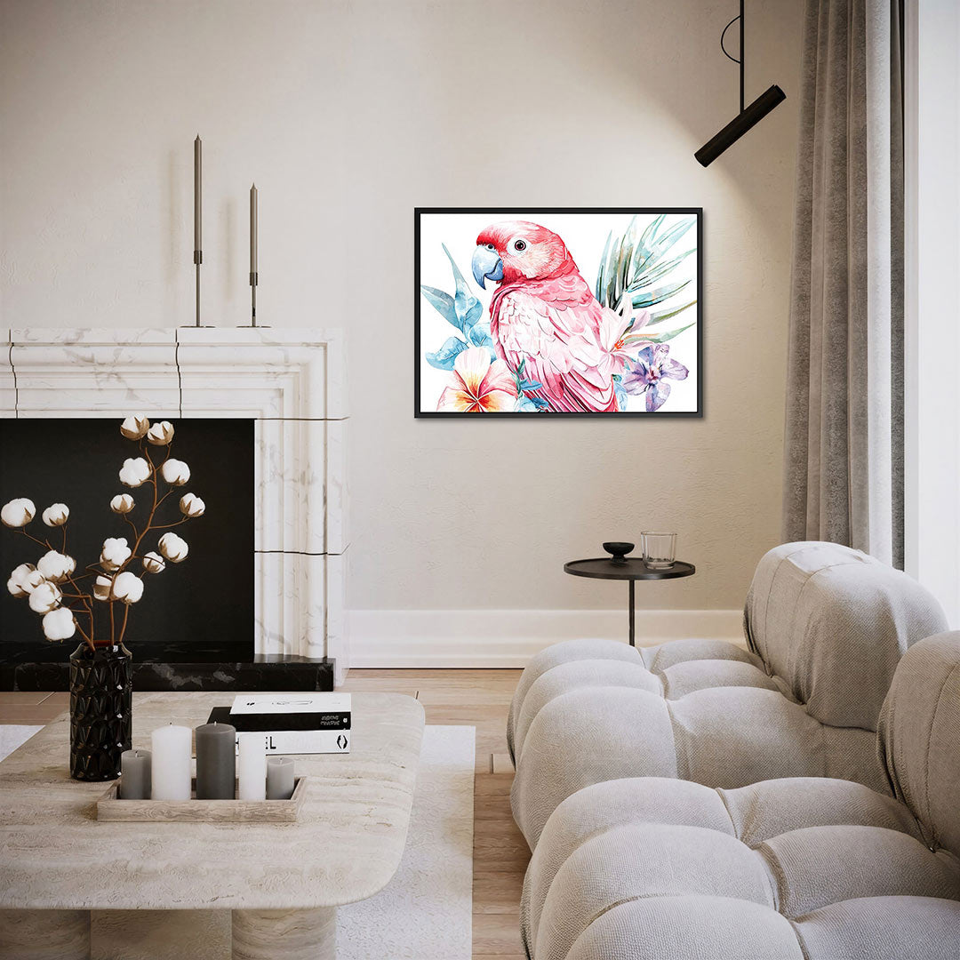 Papegaai met bloemen Kunstwerk