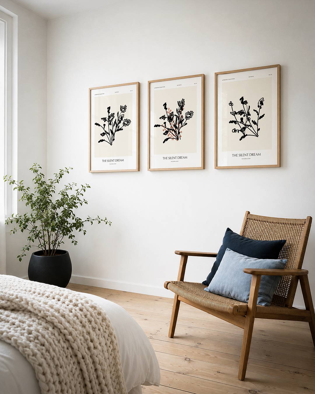 Zwart wit bloemlijnen Posterset