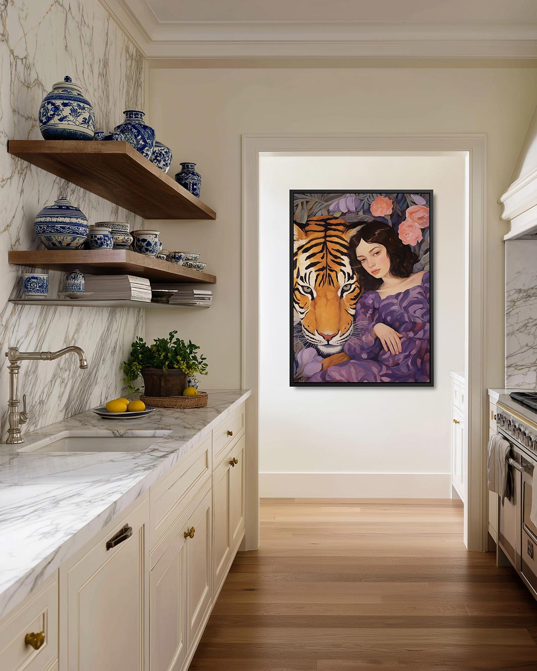 Dromerige tijger en vrouw Kunstwerk