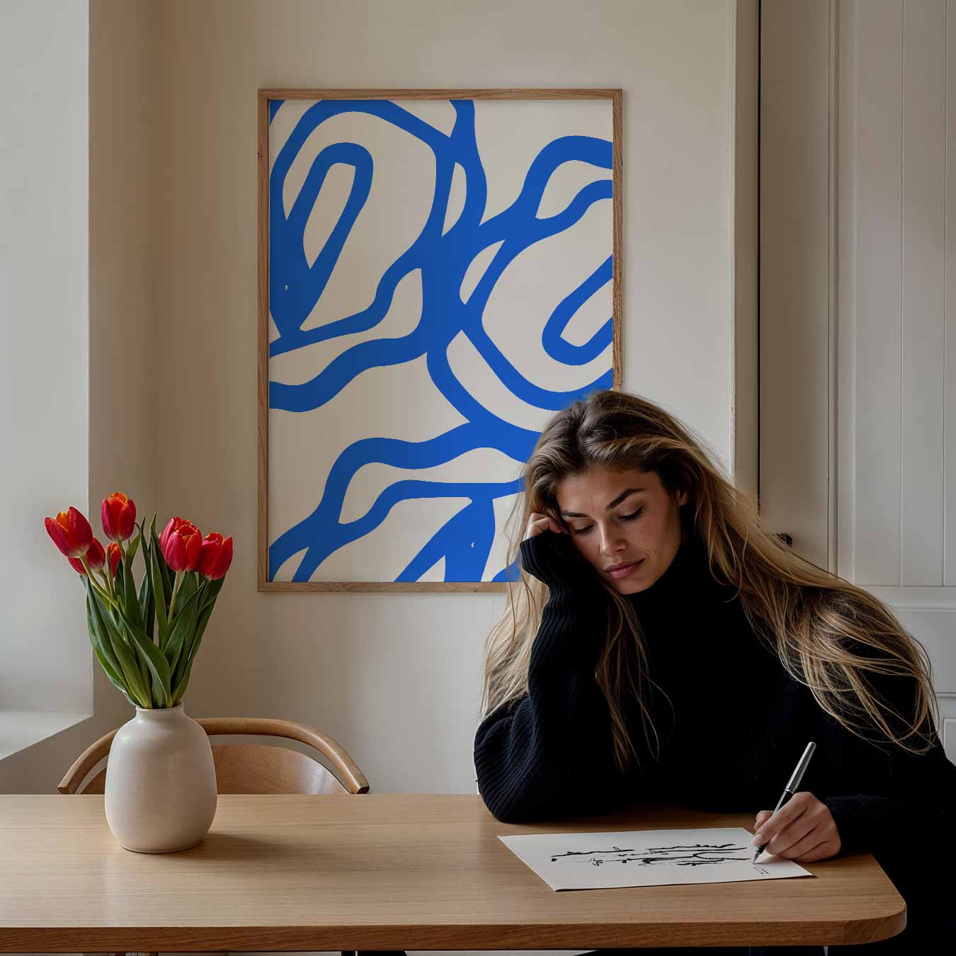 Abstracte Blauw-Witte Kunstposter-WallArtistic