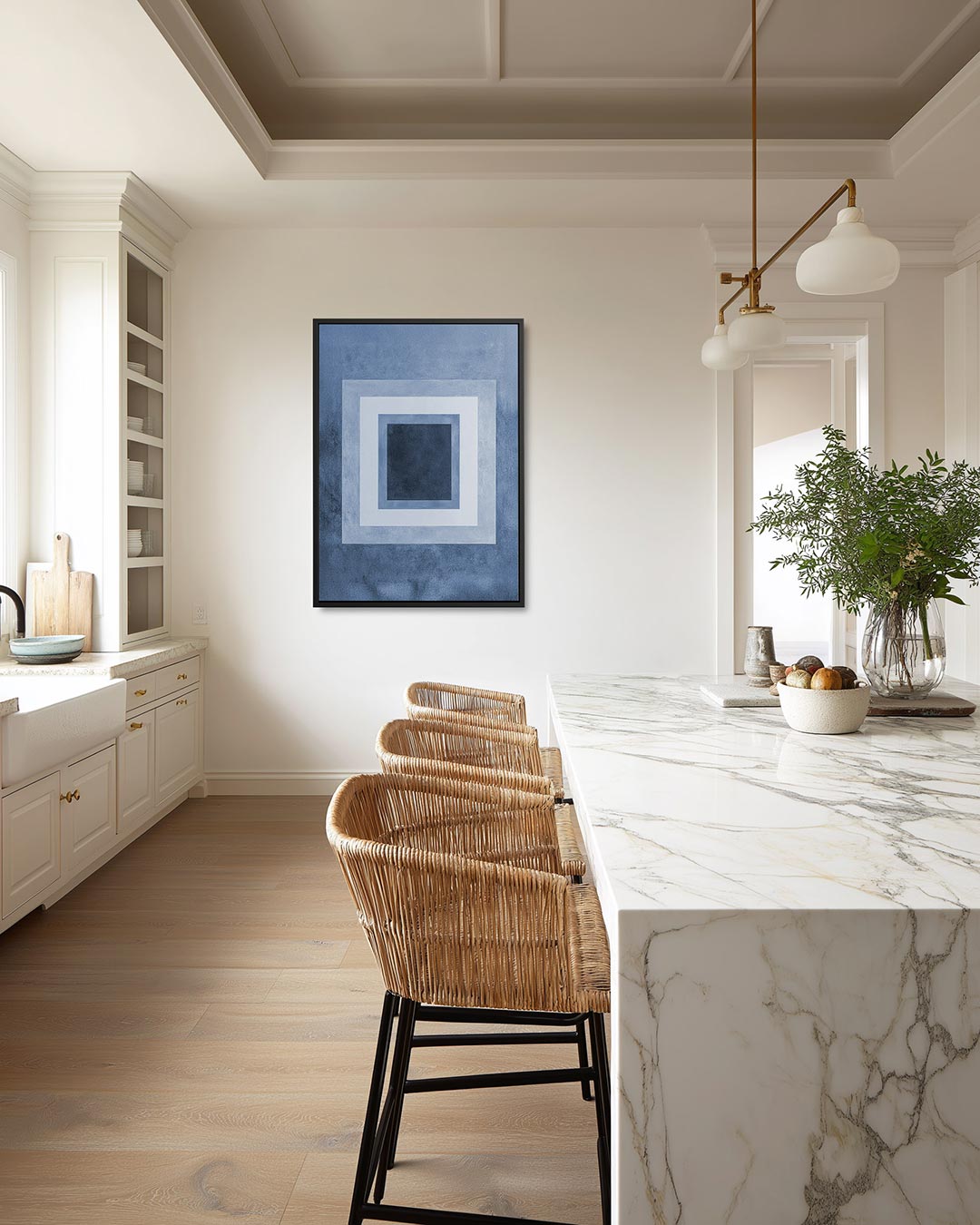 Geometrische blauwe vierkanten Kunstwerk