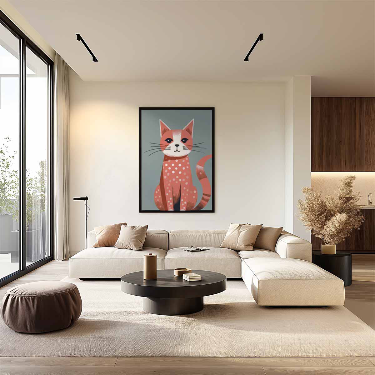 Vrolijke Gestipte Kat Kunstwerk-canvas-dibond-plexiglas-wanddecoratie-WallArtistic