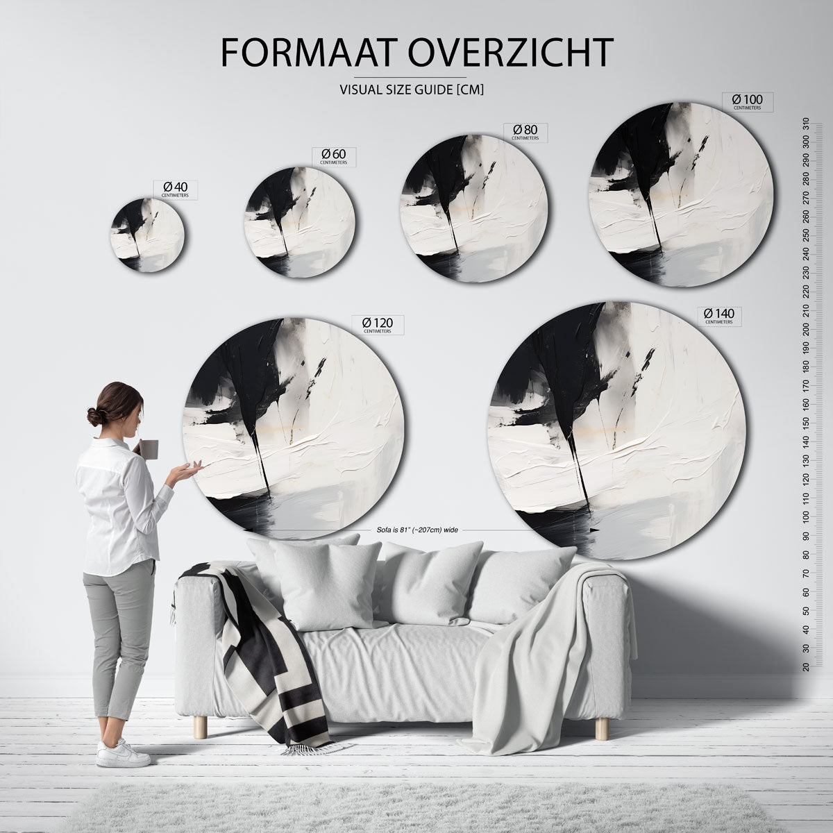 Abstracte zwart wit Muurcirkel
