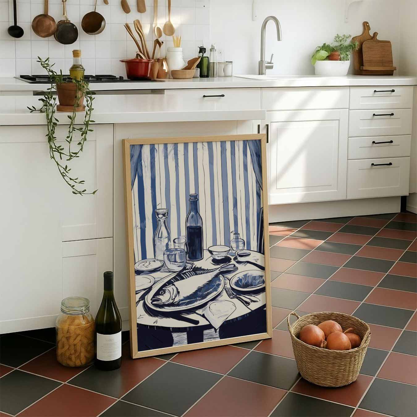 Elegante Tafelscène in Blauwtinten Poster-WallArtistic