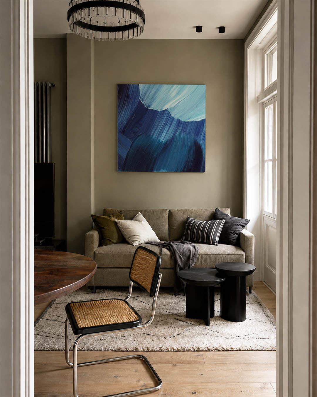 Dynamische blauwe strokes Kunstwerk