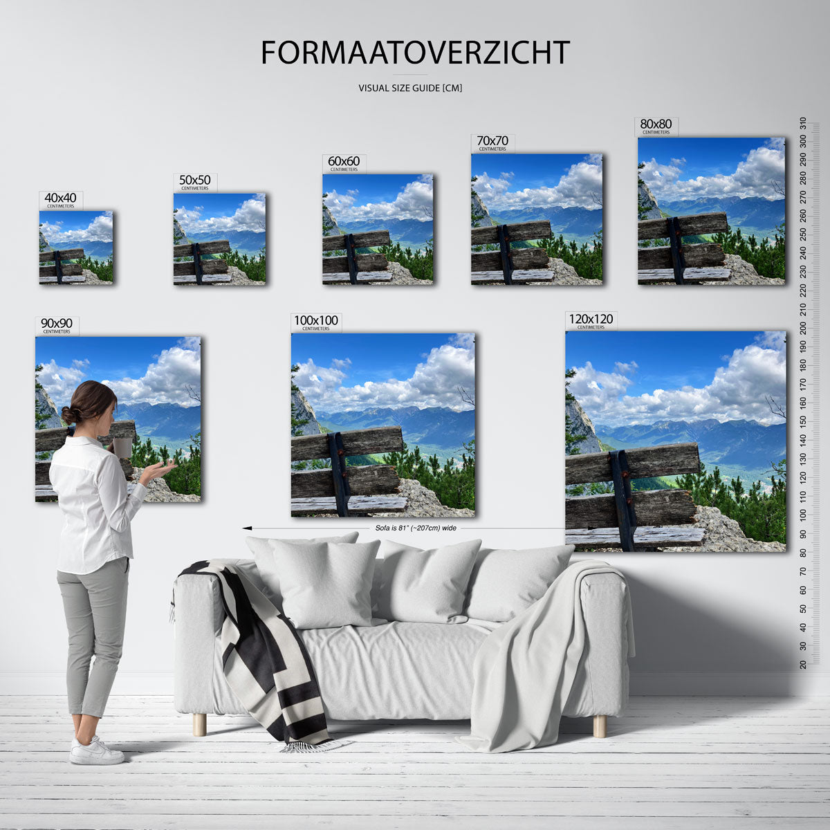 Berglandschap met bank Poster