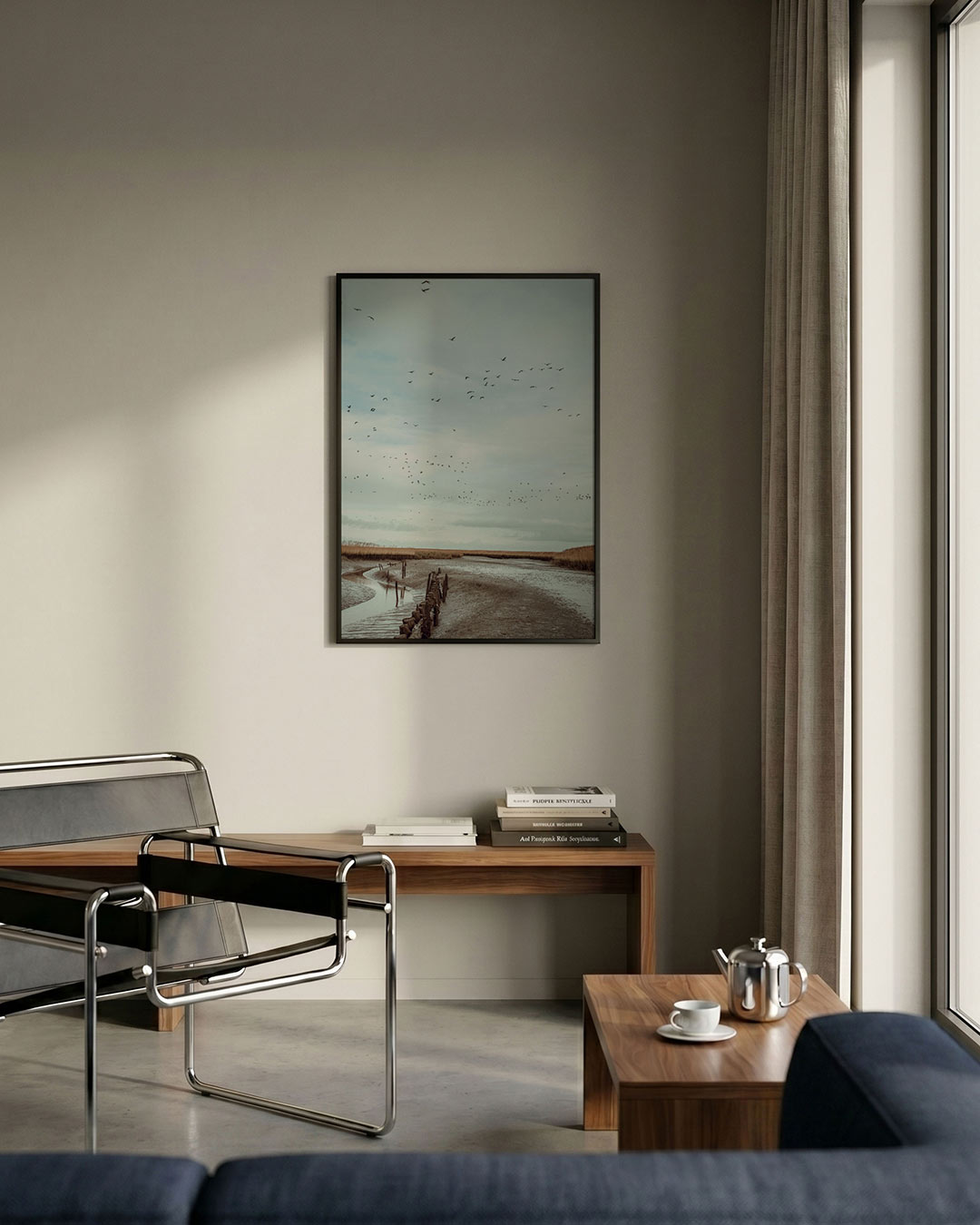 Vogels boven landschap Poster