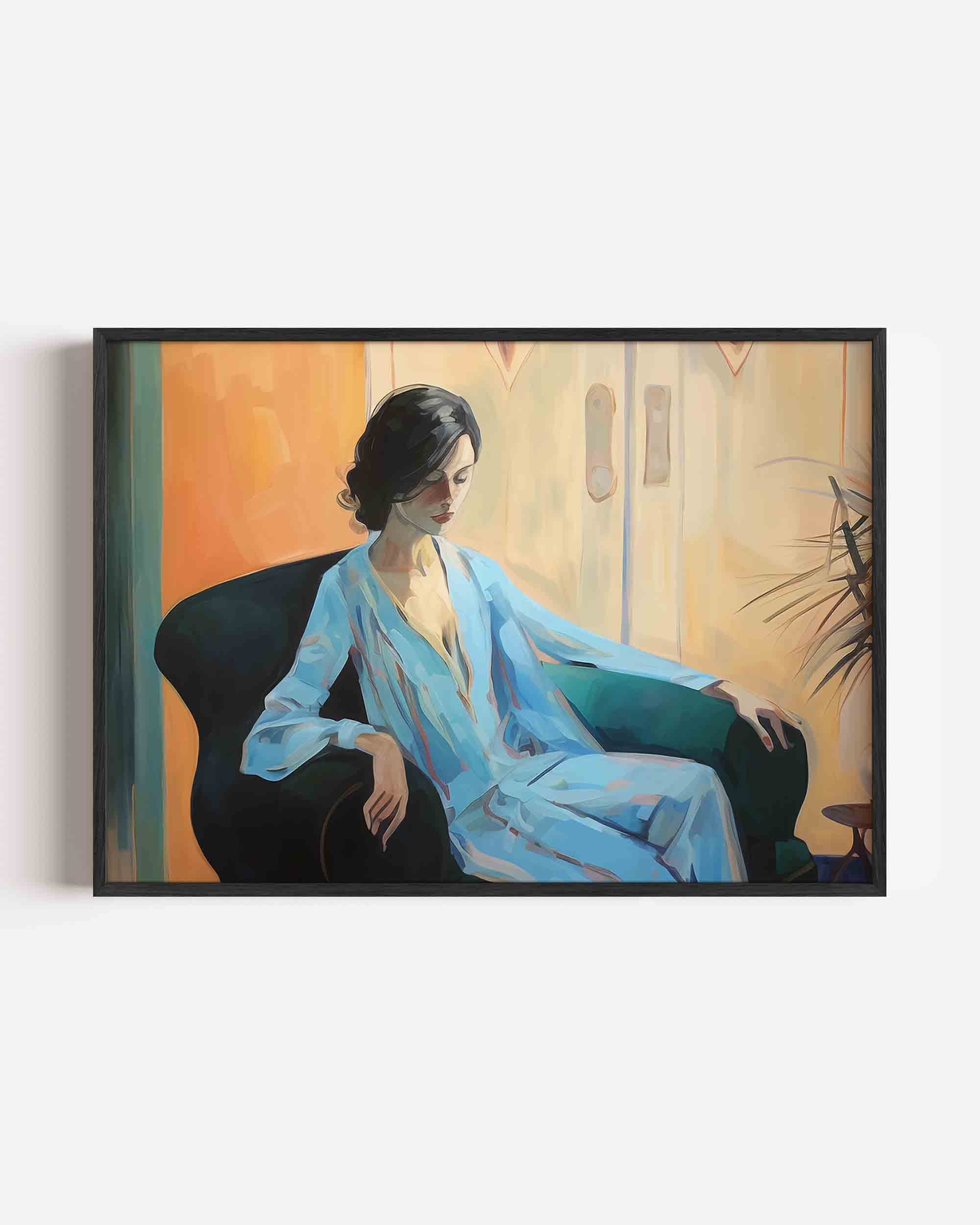 Vrouw in blauwe outfit Poster
