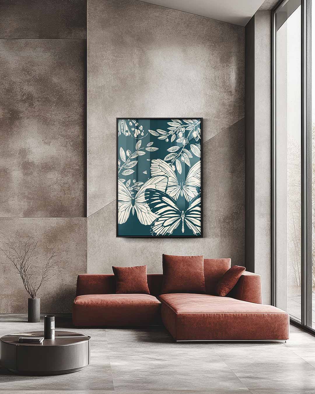 Vlinders en Olijftakken Print Kunstwerk-canvas-dibond-plexiglas-wanddecoratie-WallArtistic