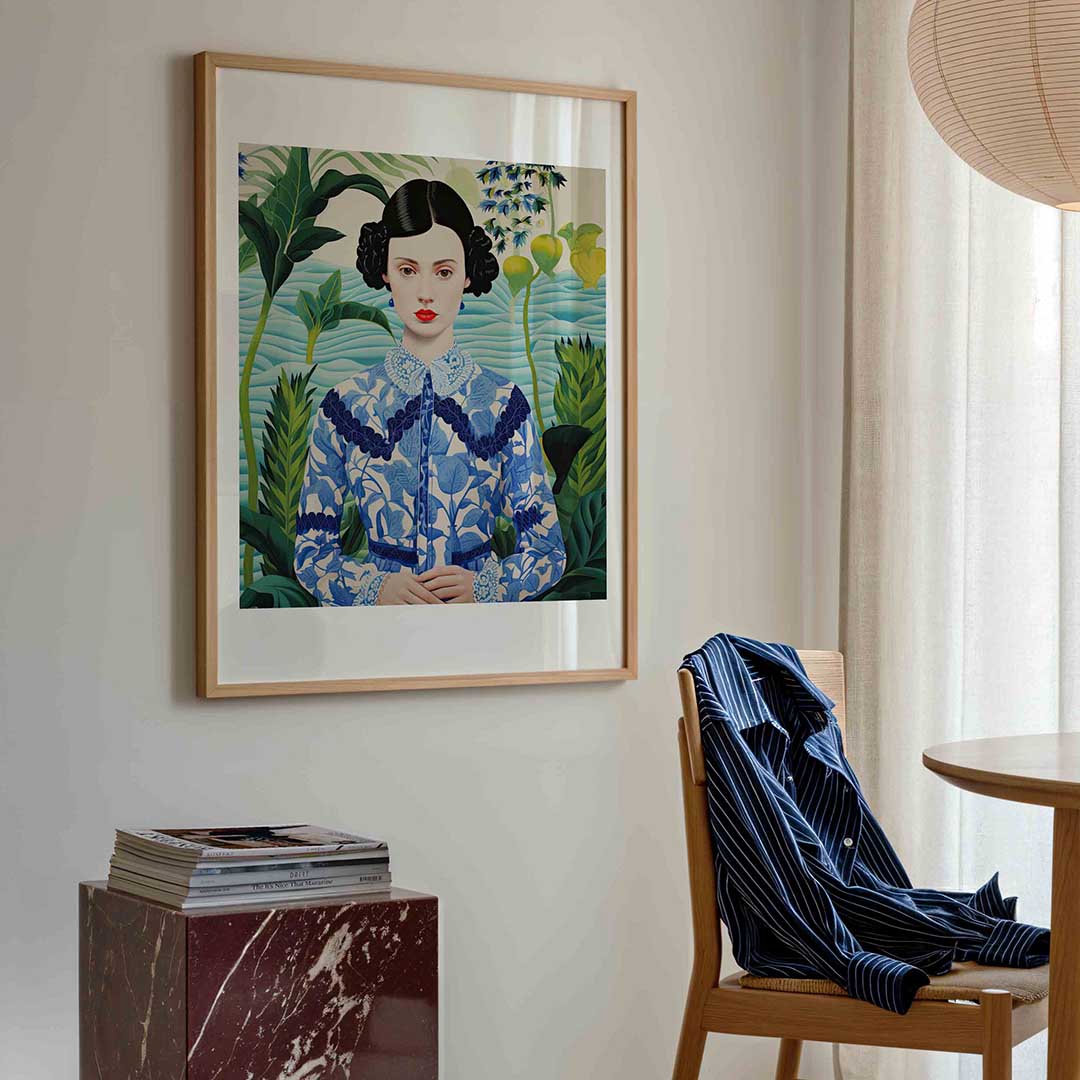 Vrouw in blauwe blouse Poster