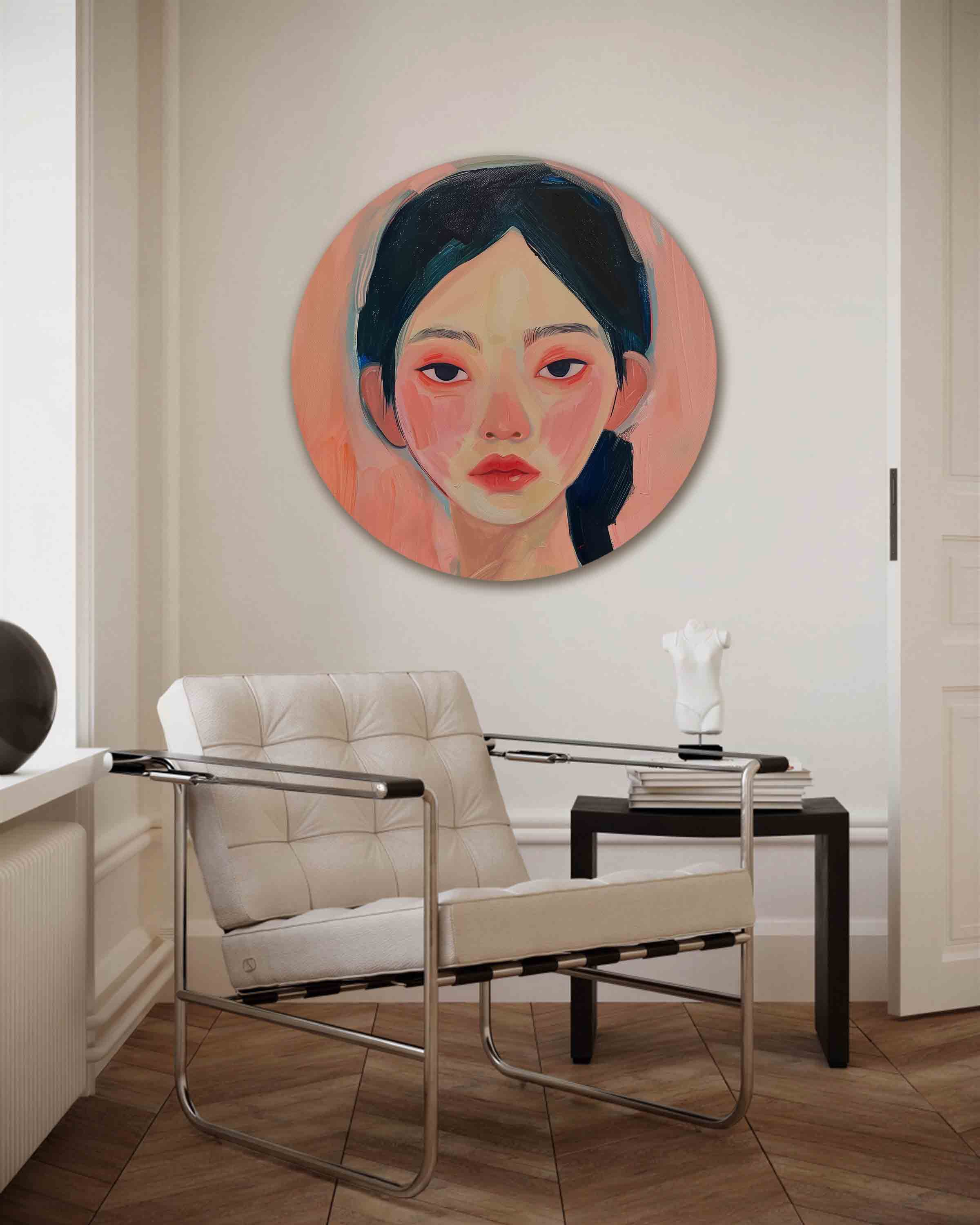 Portret met roze tinten Muurcirkel