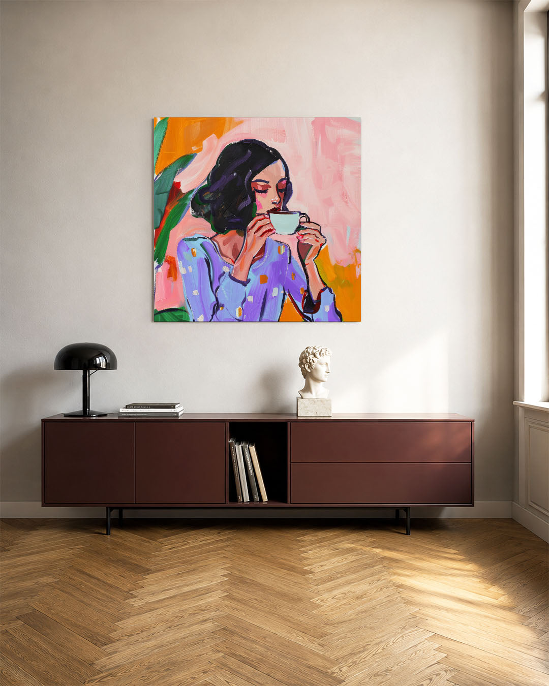 Vrouw met koffiekop Kunstwerk