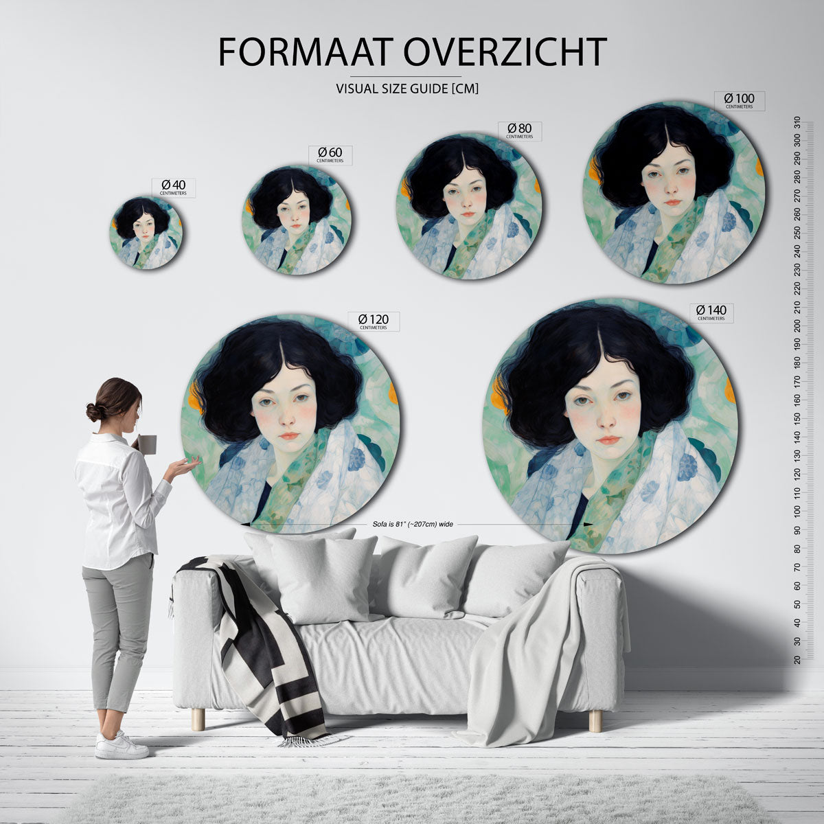 Portret met bloemen Muurcirkel