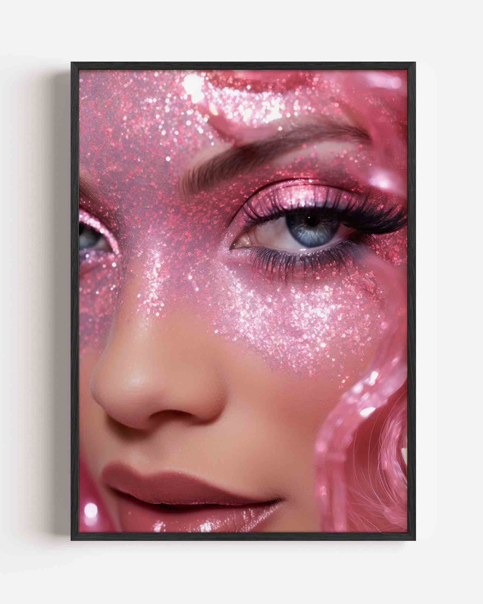 Glinsterende roze gezicht Poster