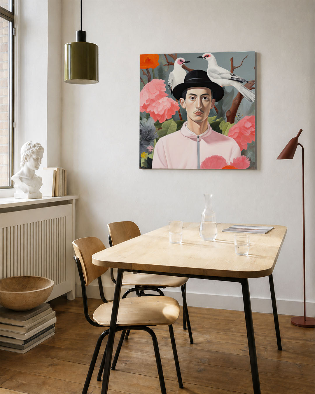 Vogels en bloemen portret Kunstwerk