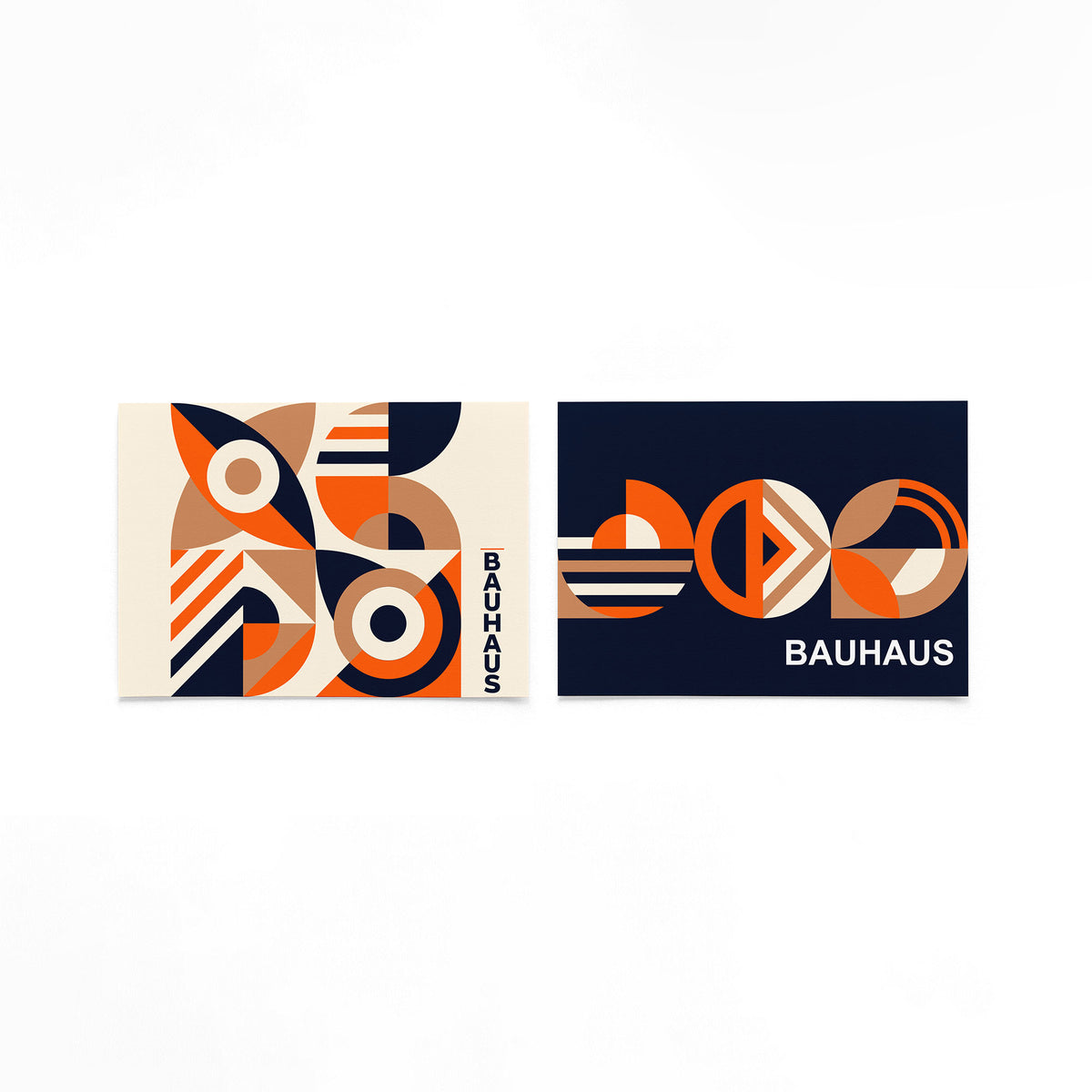 Twee landscape posters met oranje ringen en bogen als vrijstaande productfoto
