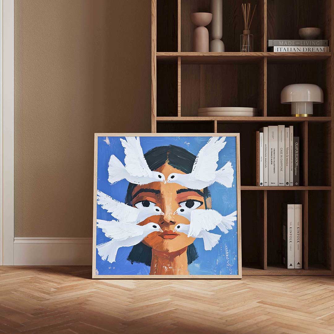 Vrouw met witte duiven Poster