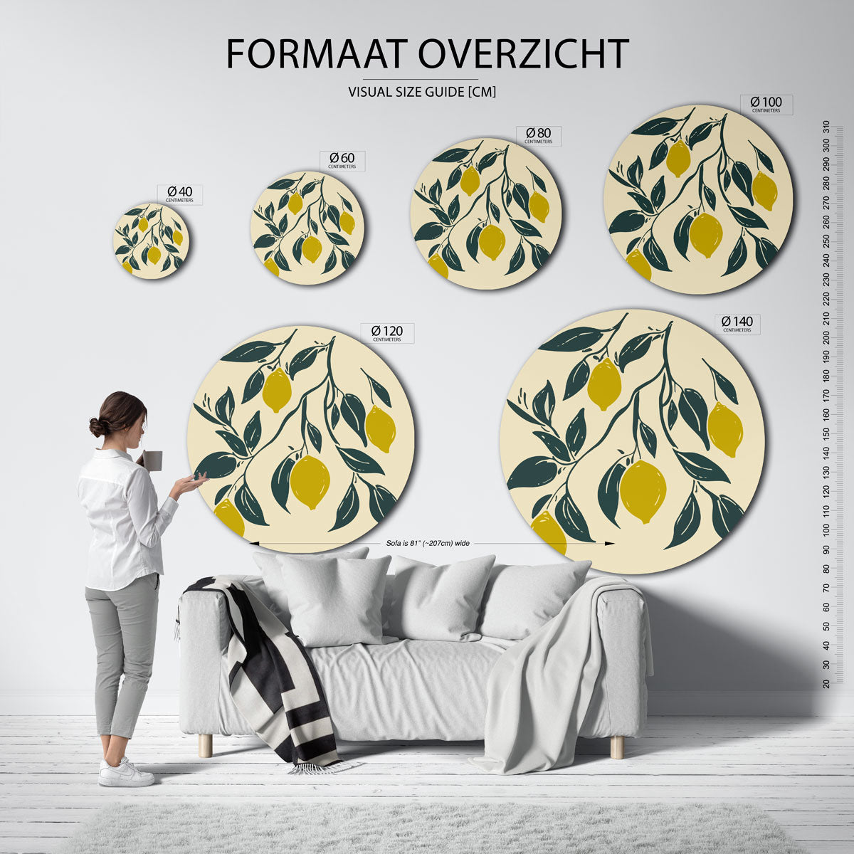 Citroenen en bladeren Muurcirkel