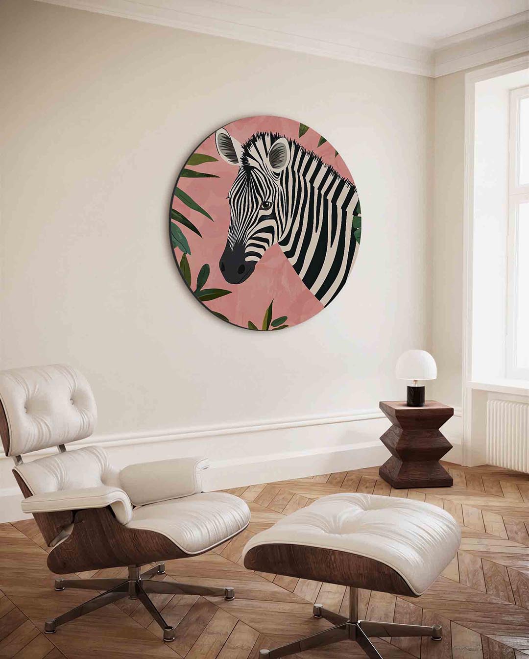 Zebra en bladeren Muurcirkel