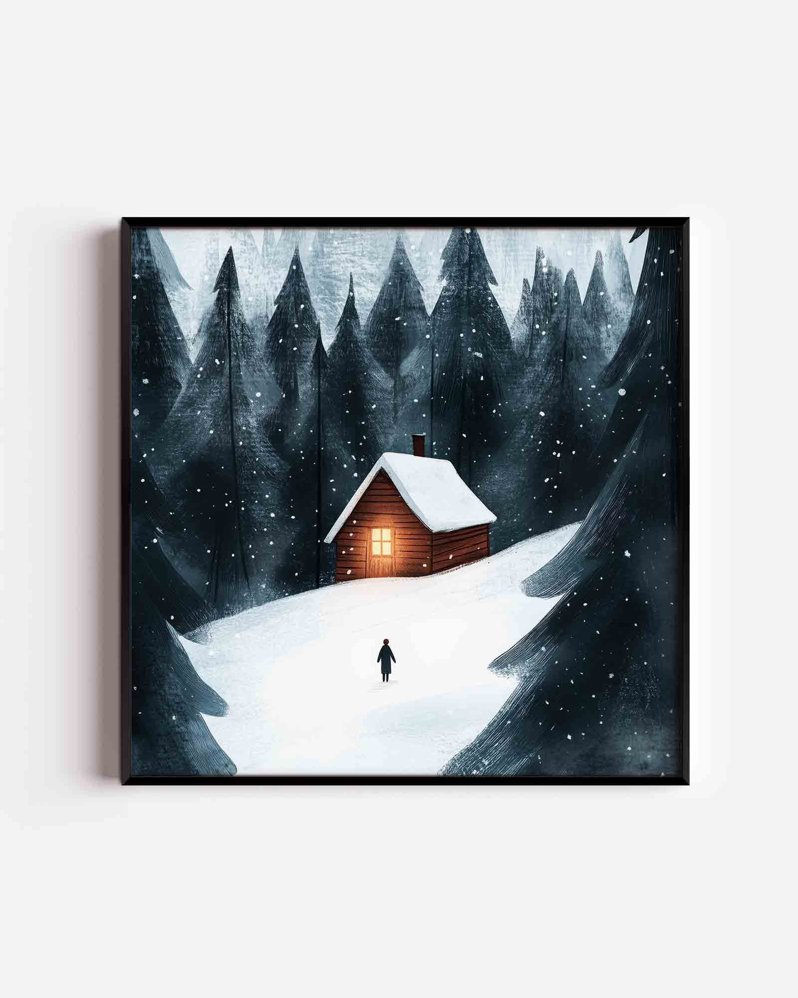 Winterlandschap met huisje Poster