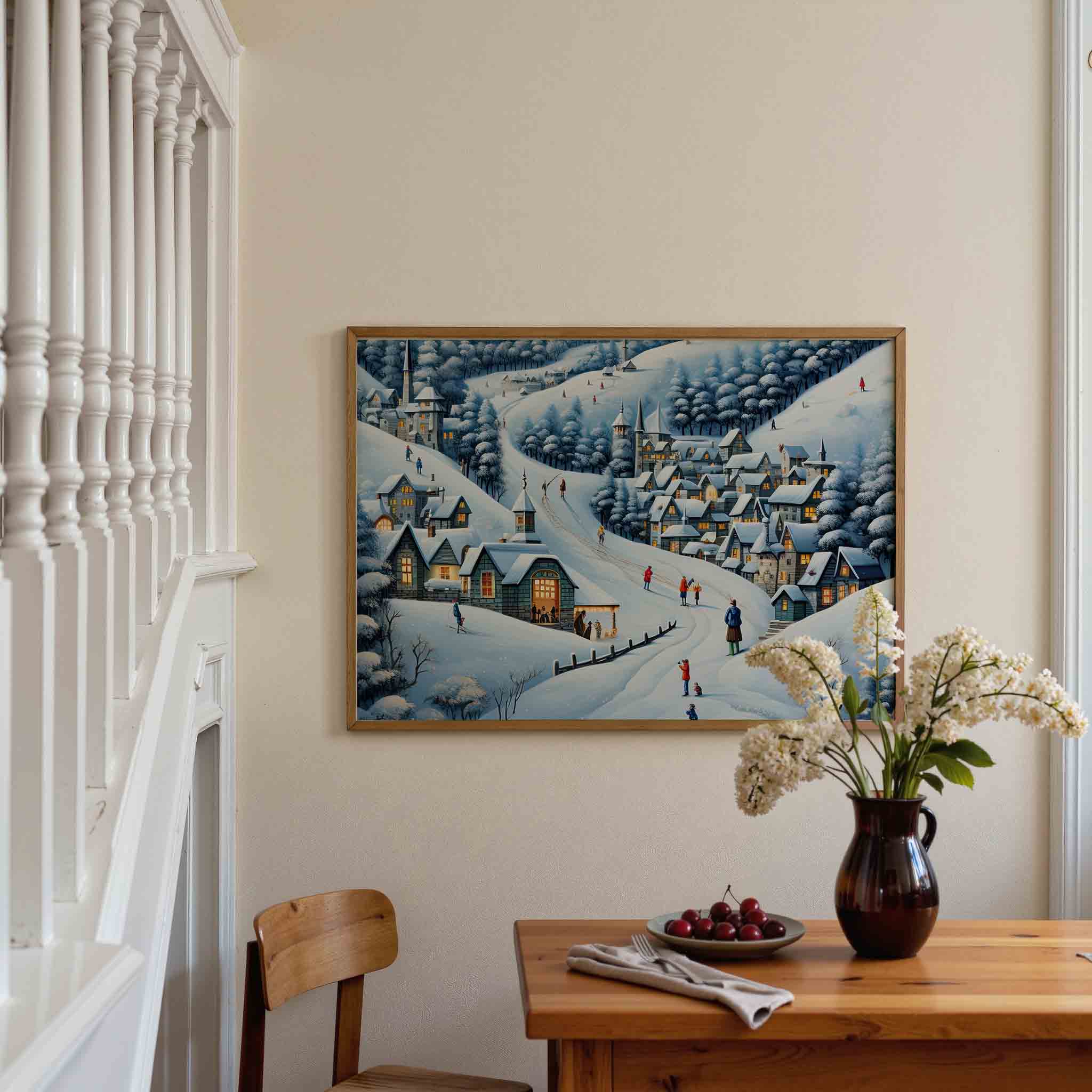 Winterdorp in de sneeuw Poster